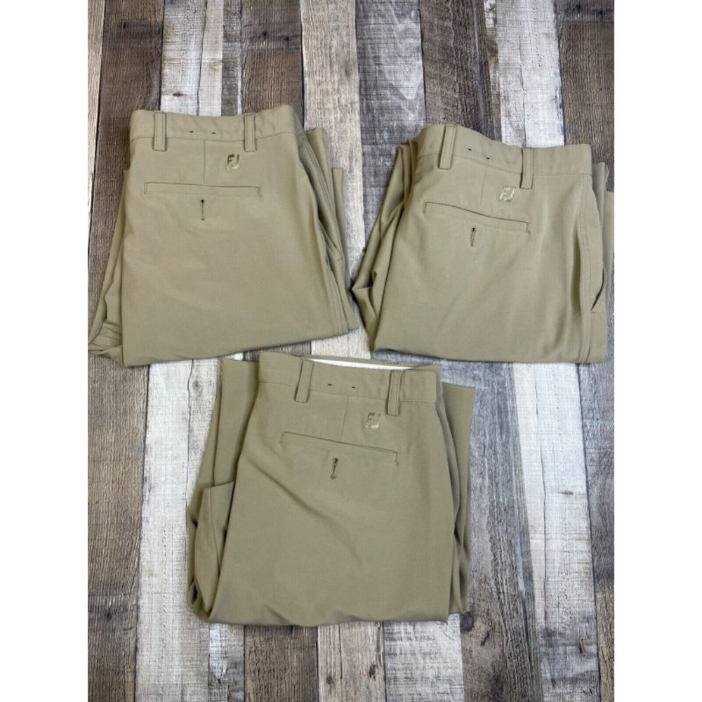 Lot 3 Footjoy Men 35 x 30 Stretch Golf Pants Beige Water Wind Resistant Flex FJ
